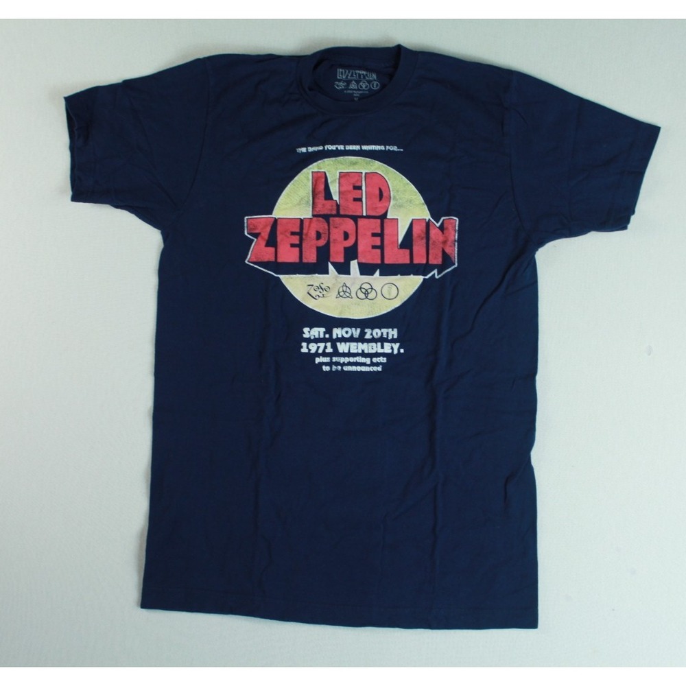 Led Zeppelin Rock Concert Shirt Mens Medium Blue Good 1971 Wembley Graphic